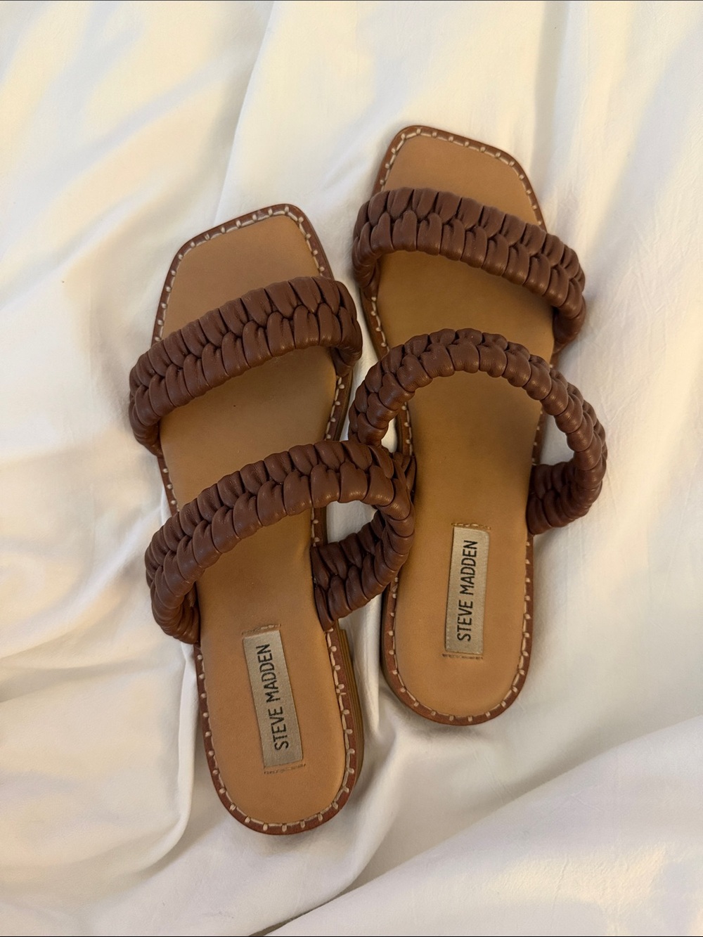 Steve Madden Braided Double-Strap Slide Sandals — Brown